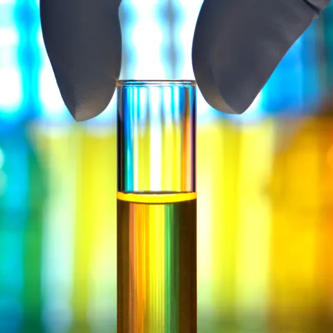 Provetta con campione di vino in laboratorio